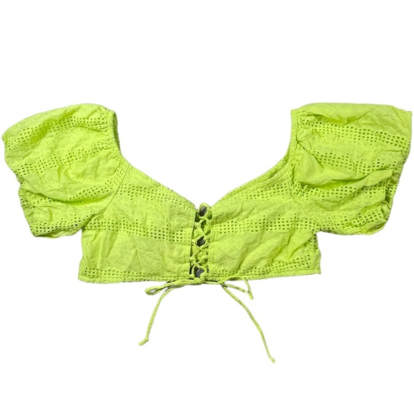 Wild Fable size Xl lime green Puff Short Sleeve Sweetheart Neck Tiny Top NWT - Picture 7 of 12